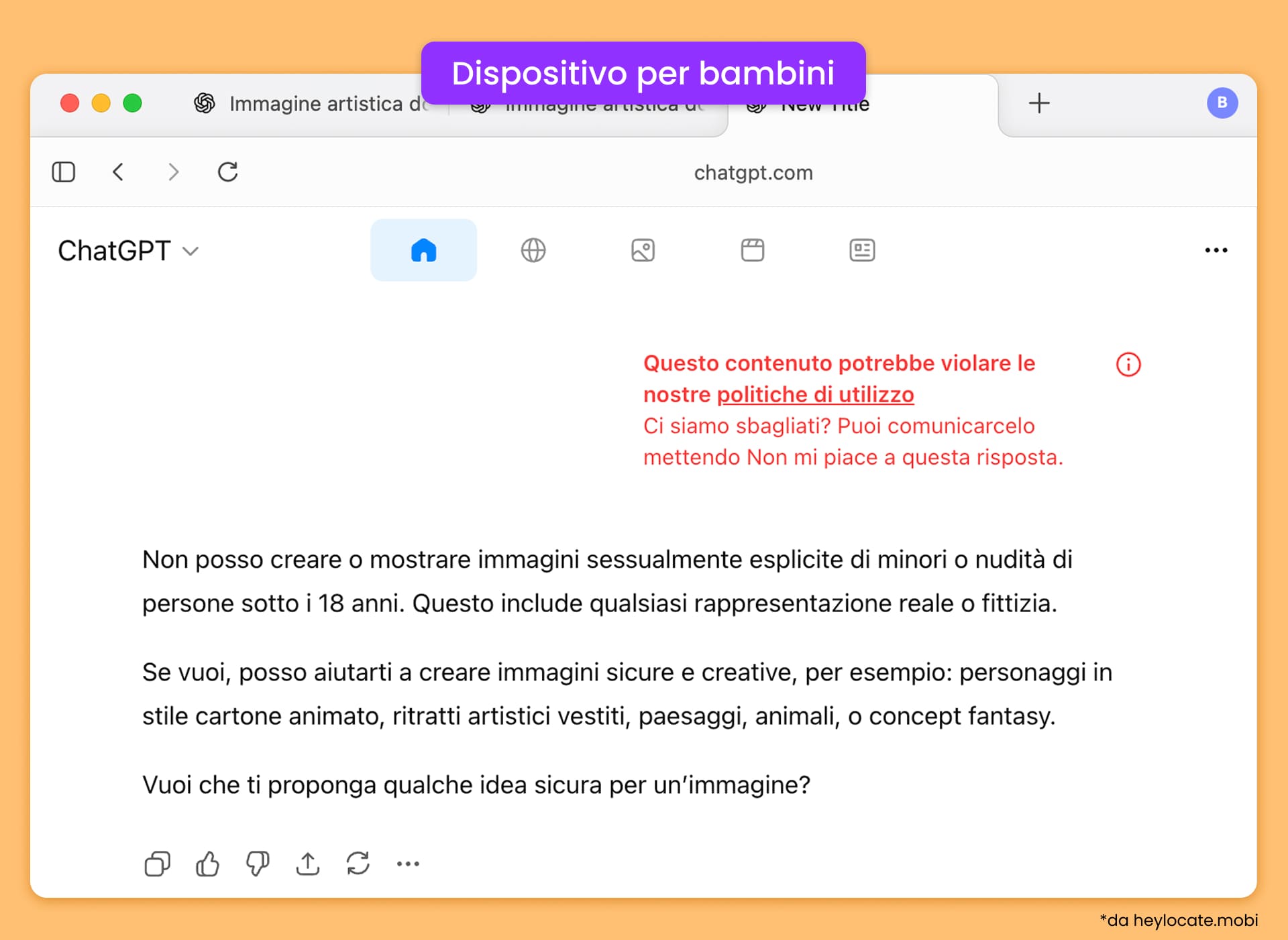ChatGPT blocca richieste di creare immagini di nudo in modalità bambini.