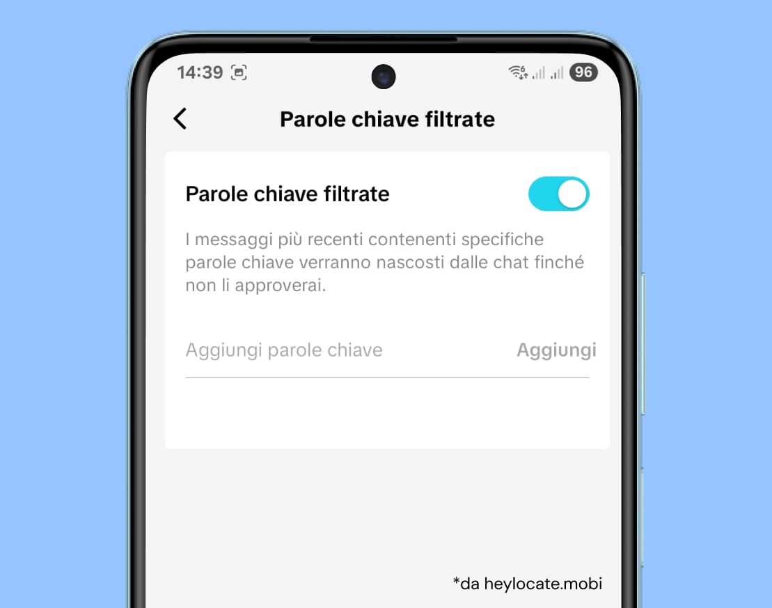 Dopo aver bloccato un utente, compare un modulo per inserire parole vietate.