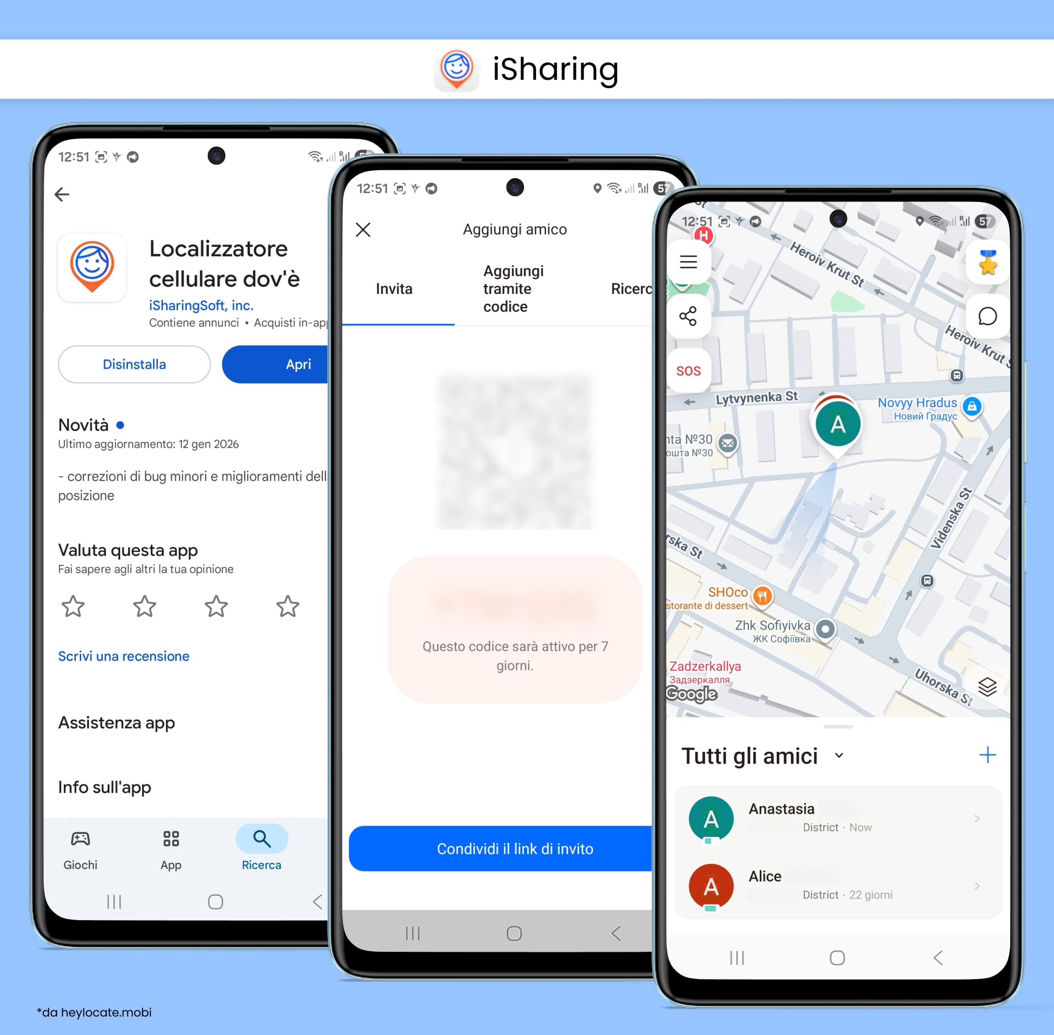 Installa l’app, accetta richieste di amicizia e traccia sulla mappa.