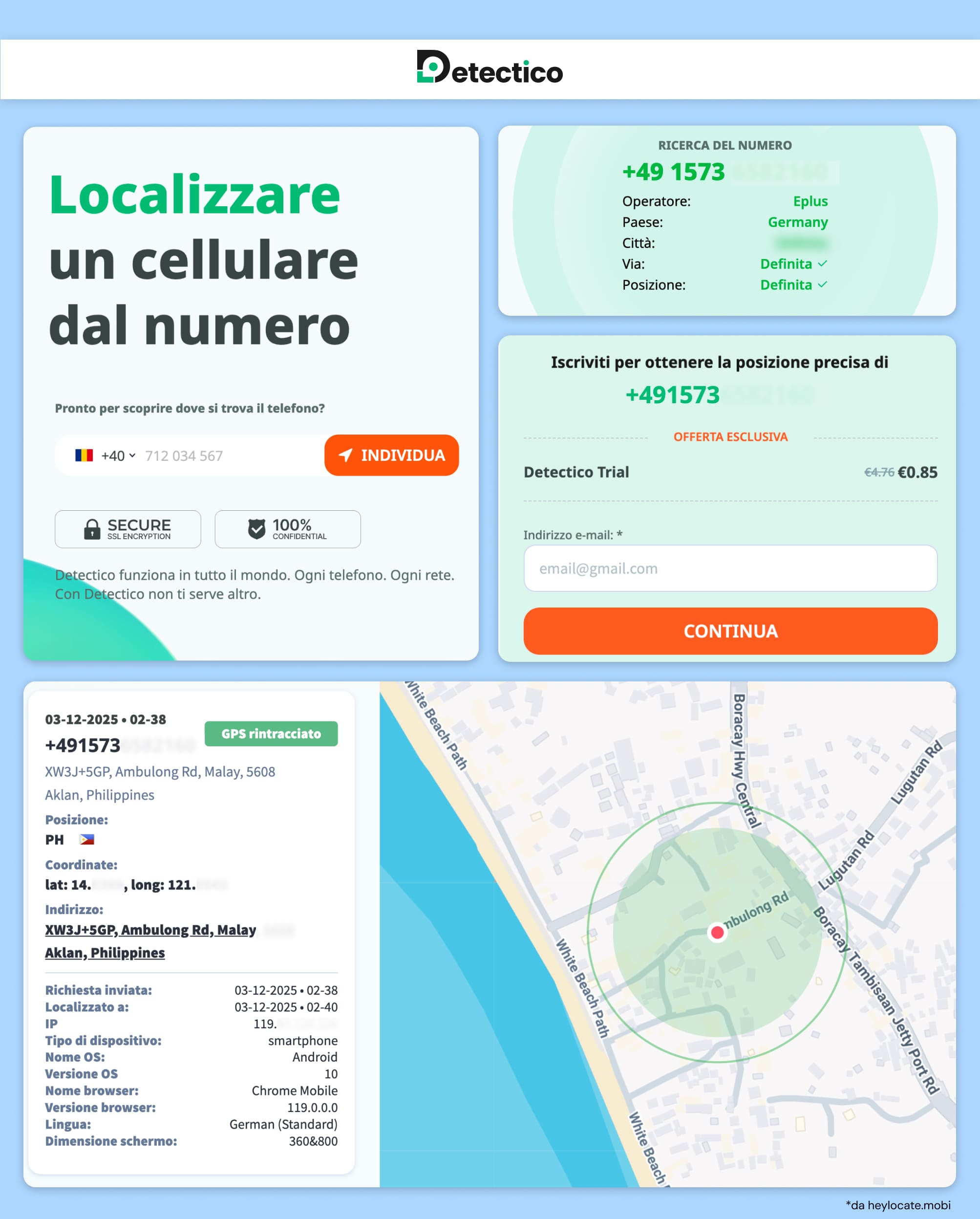 Inserisci il numero, ottieni risultati preliminari, paga e ricevi i risultati completi sulla posizione.