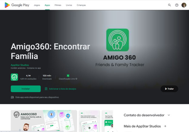 Imagem de ecrã móvel da aplicação Amigo360