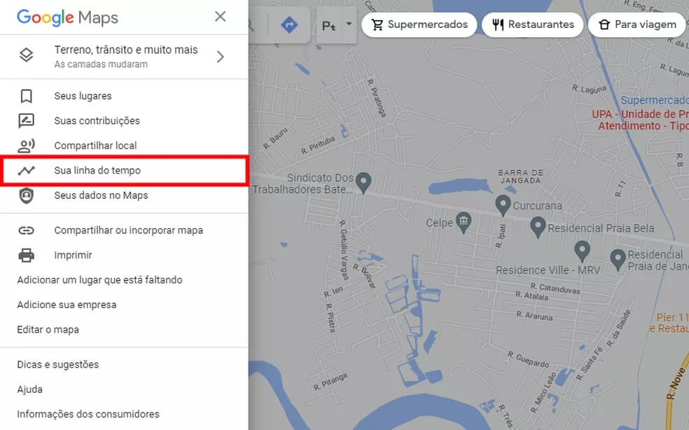 monitorização de telefones Android na Linha do Tempo do Google Maps