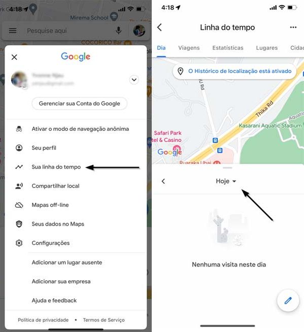 capturas de ecrã de aplicações móveis de como procurar iPhone através do Google Maps, passos 3-4