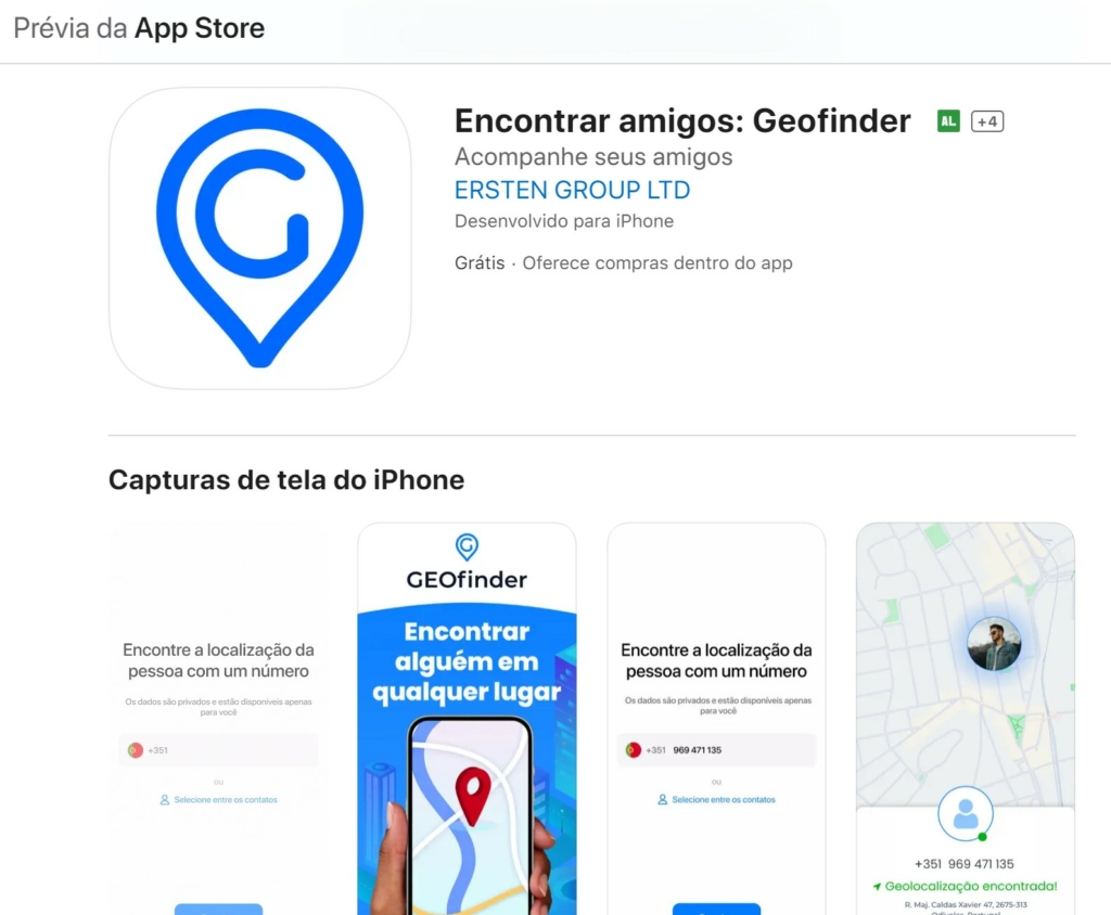 Encontrar amigos: Geofinder app store Porutuguese
