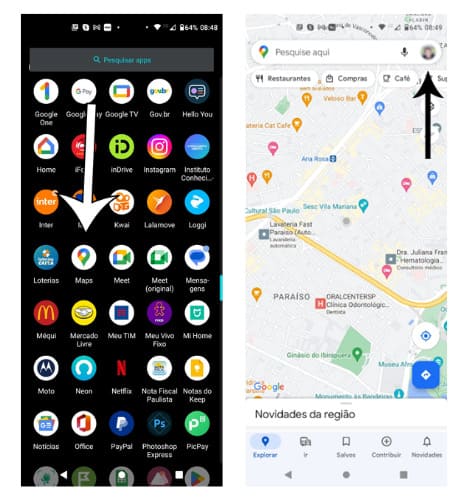 aplicativo do Google Maps em Android