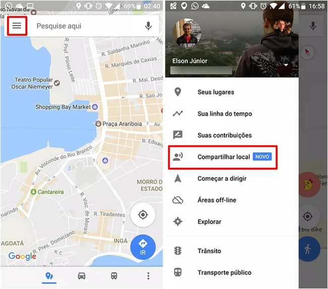 Compartilhamento de localização no Google Maps