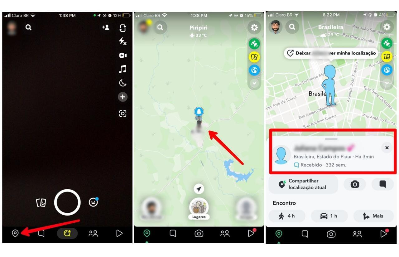 captura de ecrã da aplicação snapchat com a localização exacta no mapa