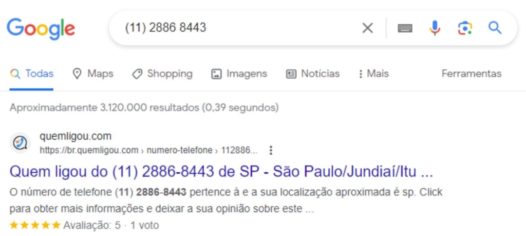 procurar um número no Google