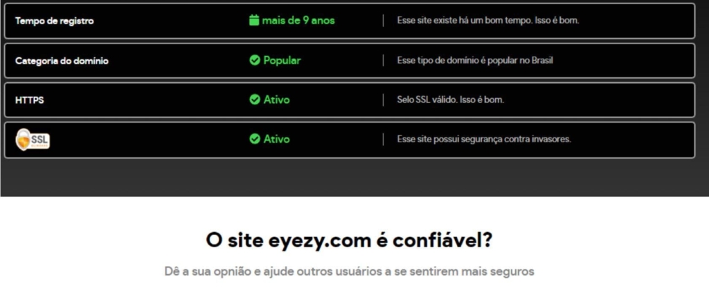 informações do siteconfiavel sobre o site da eyezy