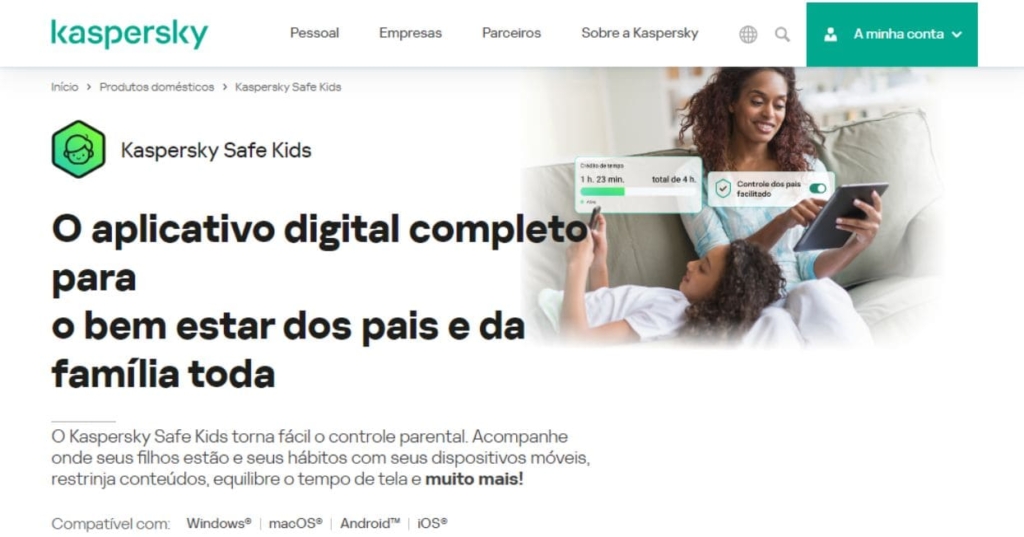 Página Principal do Kaspersky Safe Kids na Web
