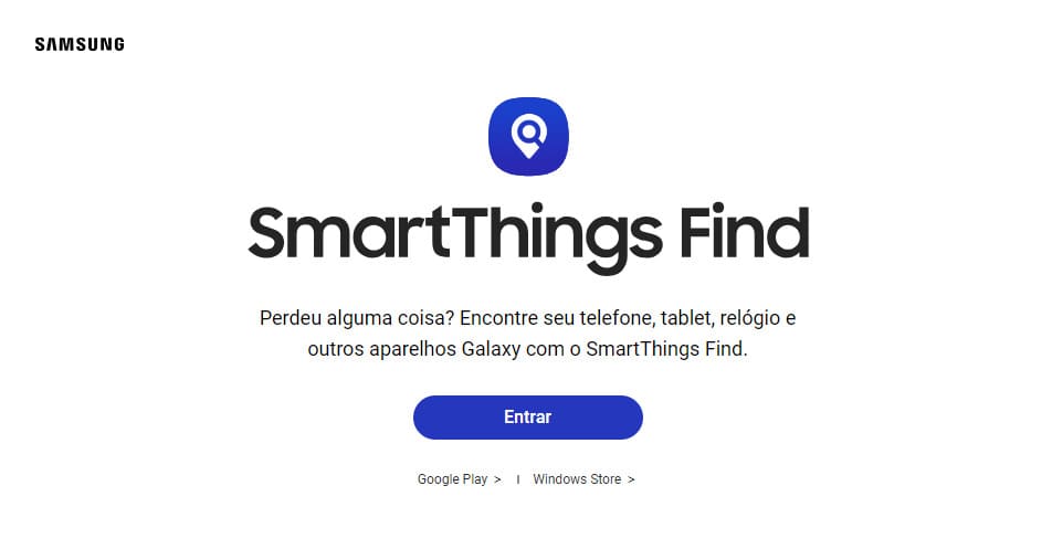 Página Principal do SmartThings Find na Web