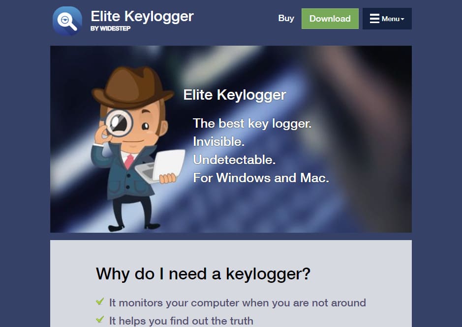 Página Principal do Elite Keylogger na Web