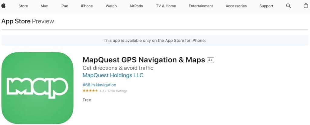 Página inicial do serviço de navegação MapQuest