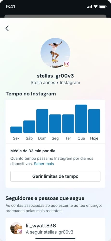 Imagem do aplicativo Instagram mostrando tempo de uso