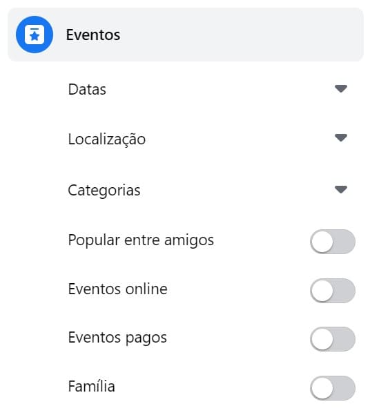 Utilizando a ferramenta de pesquisa do Facebook e filtrando por Eventos
