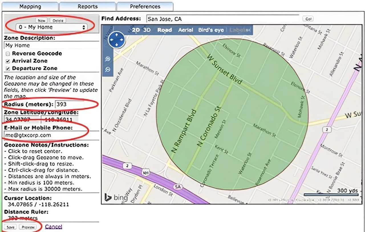 Interface de mapeamento do Smart Sole com área delimitada e opções para descrição e contato