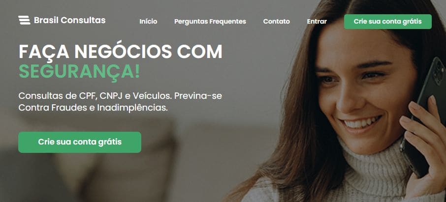 Visualização da página inicial do site da Brasil Consultas
