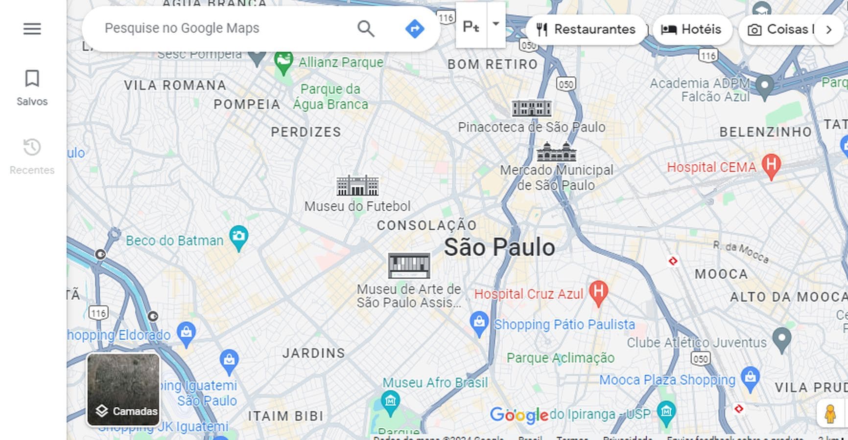 Página do Google Maps na Web