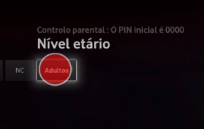 Configurações de adultos do Controlo Parental no Vodafone VBoxPro 4K Proprietary OS