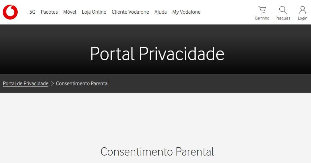 Página Principal do Consentimento Parental na Web