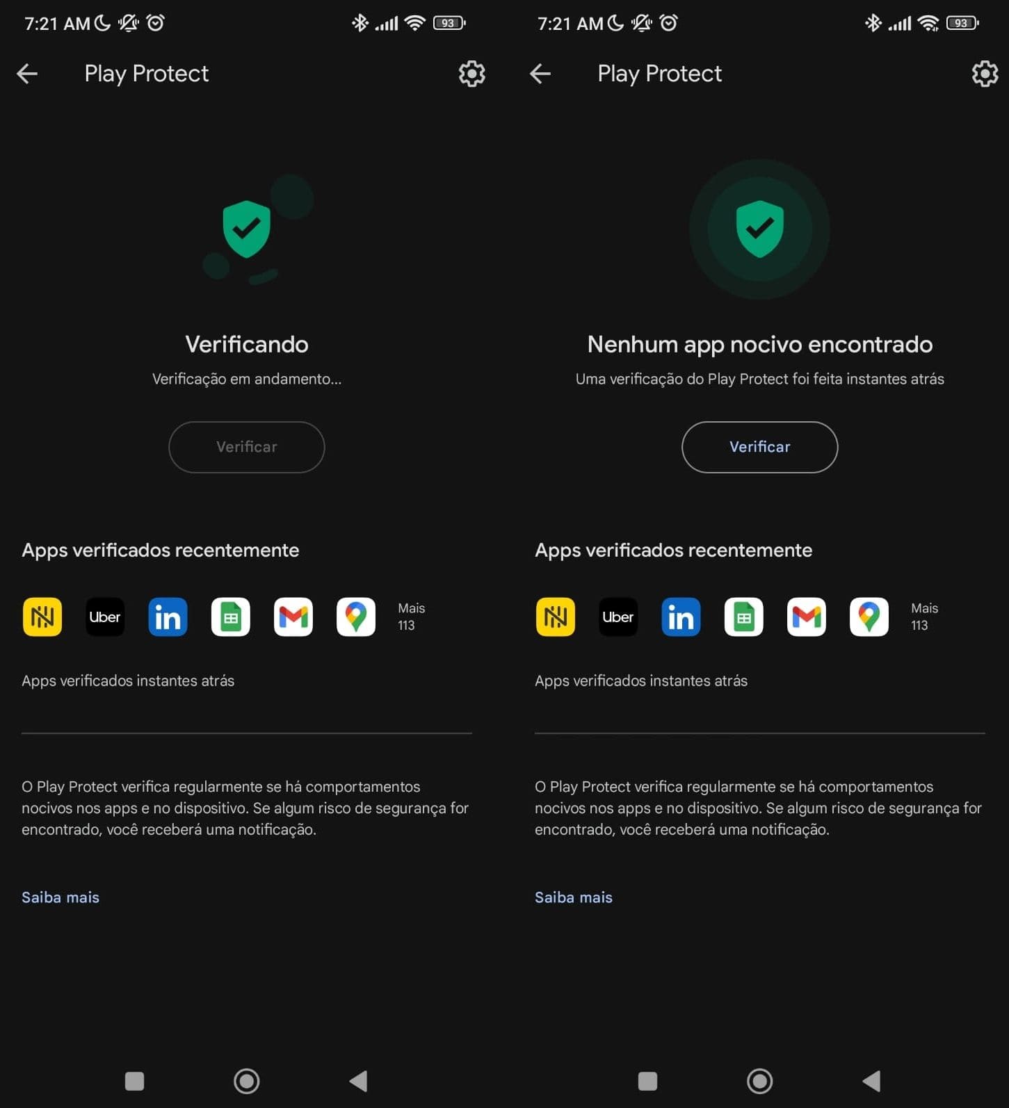 Uma imagem da verificação do Play Protect na Google Play Store