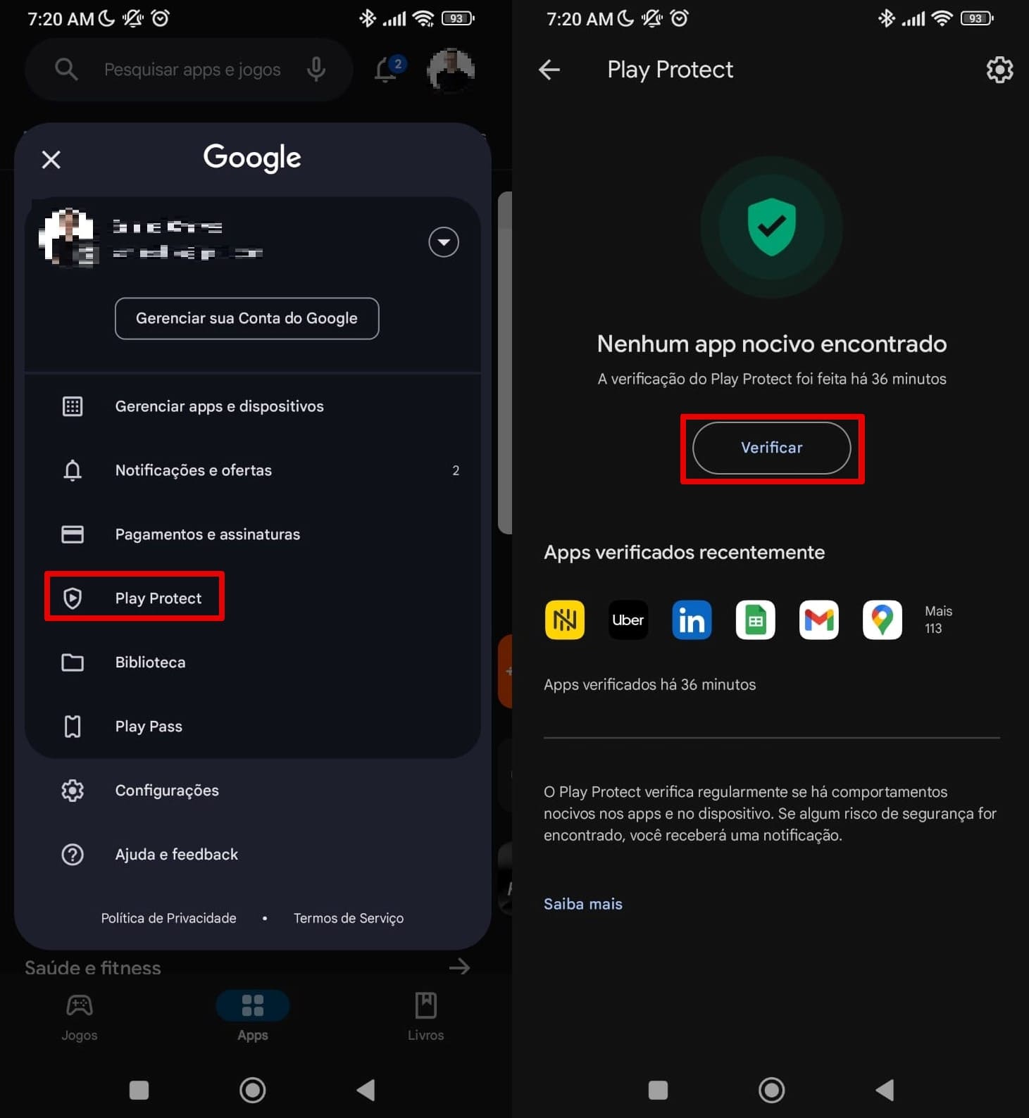Uma imagem da verificação do Play Protect na Google Play Store
