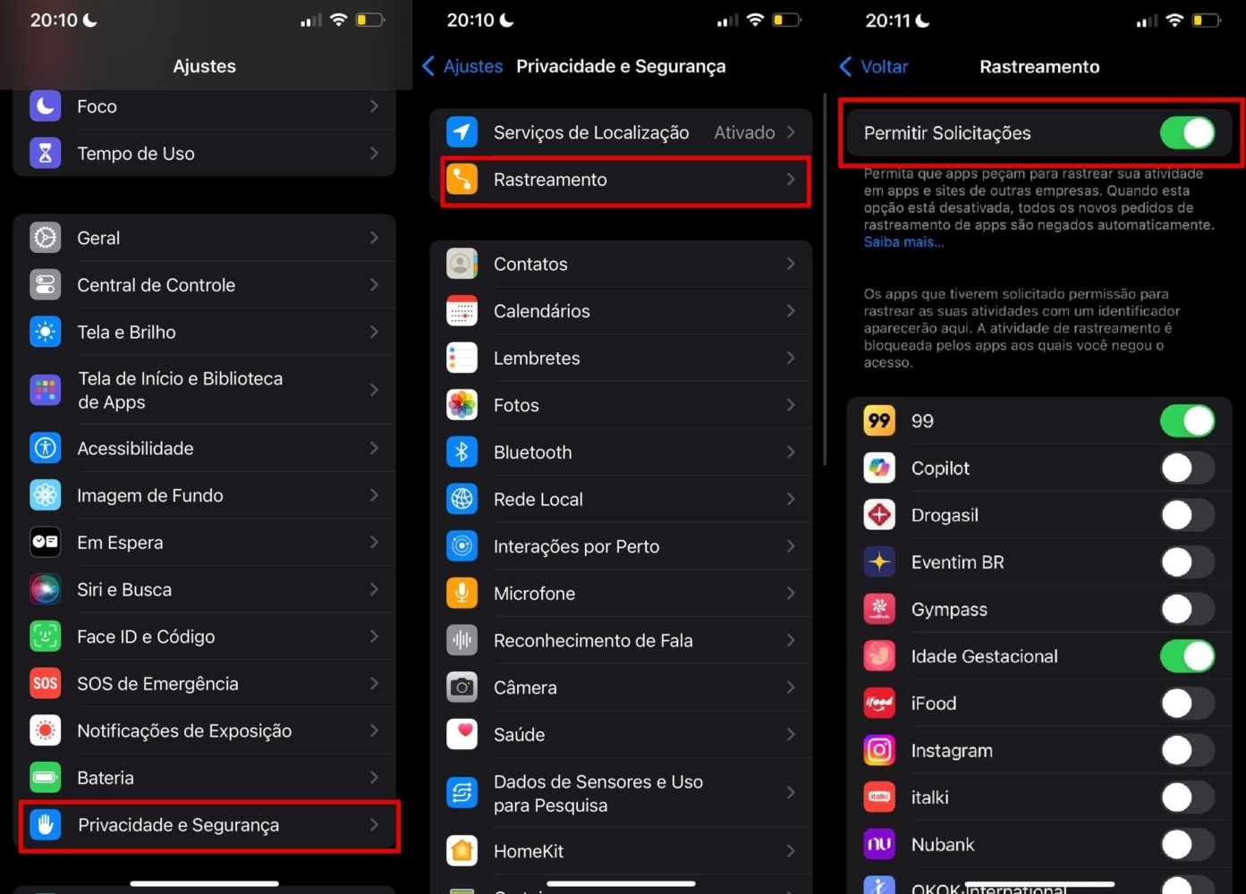 Uma imagem de como permitir que aplicativos solicitem rastreamento no iPhone