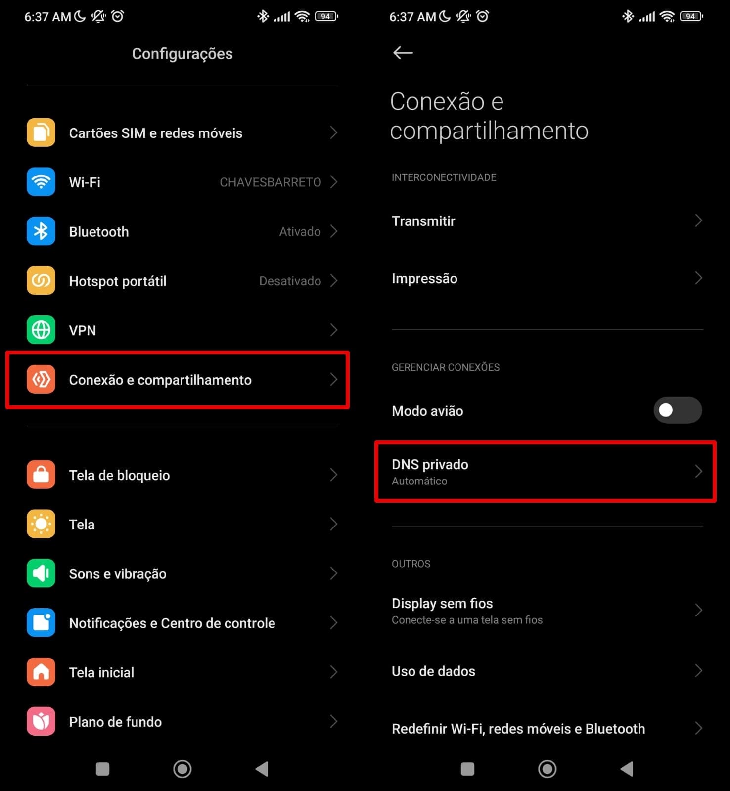 Uma imagem de como acessar o menu Conexões no Android