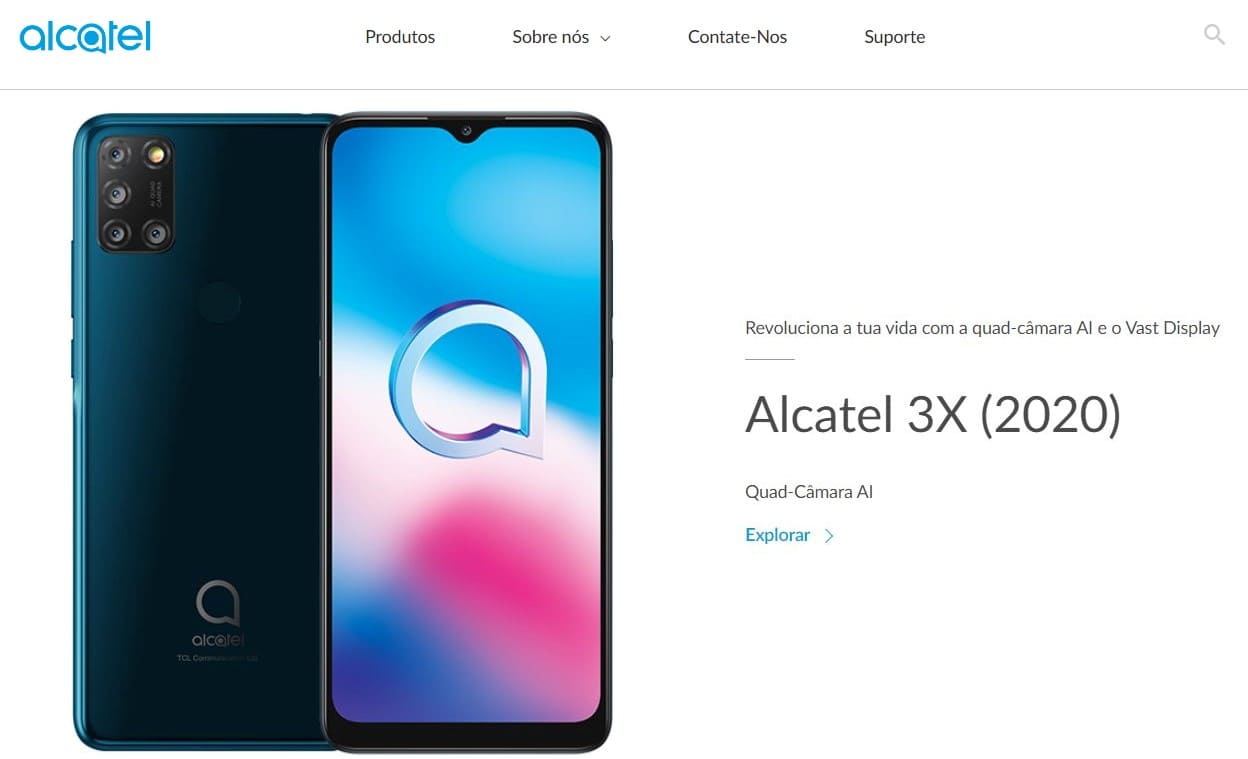 Uma imagem do site da Alcatel Mobile mostrando o celular Alcatel Lumos