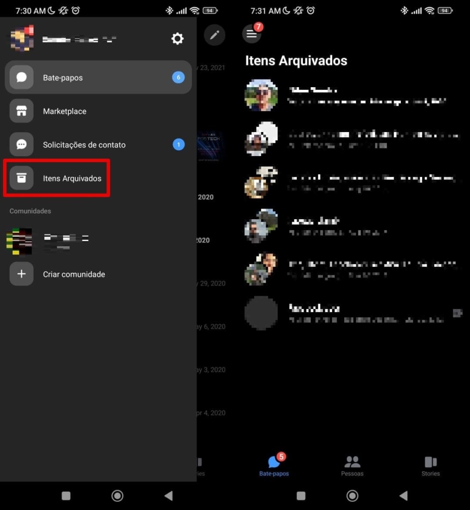 Uma imagem de como acessar chats arquivados no Messenger