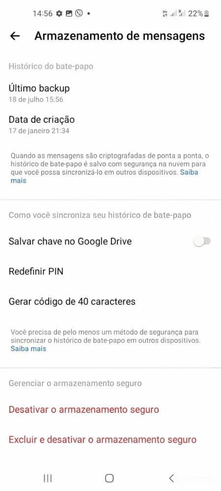 Uma imagem de ativação do armazenamento seguro no messenger.com