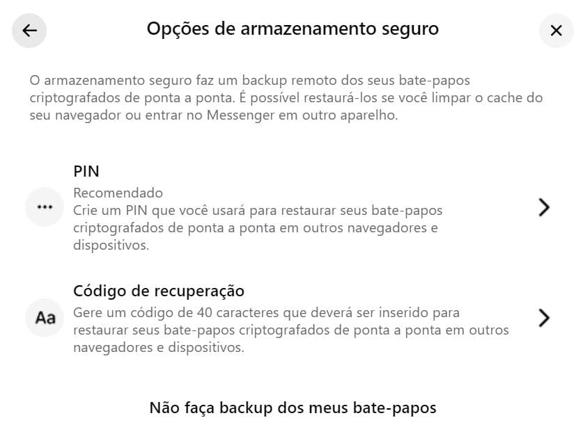 Proteção do histórico de bate-papo com um PIN ou chave virtual no Google Drive