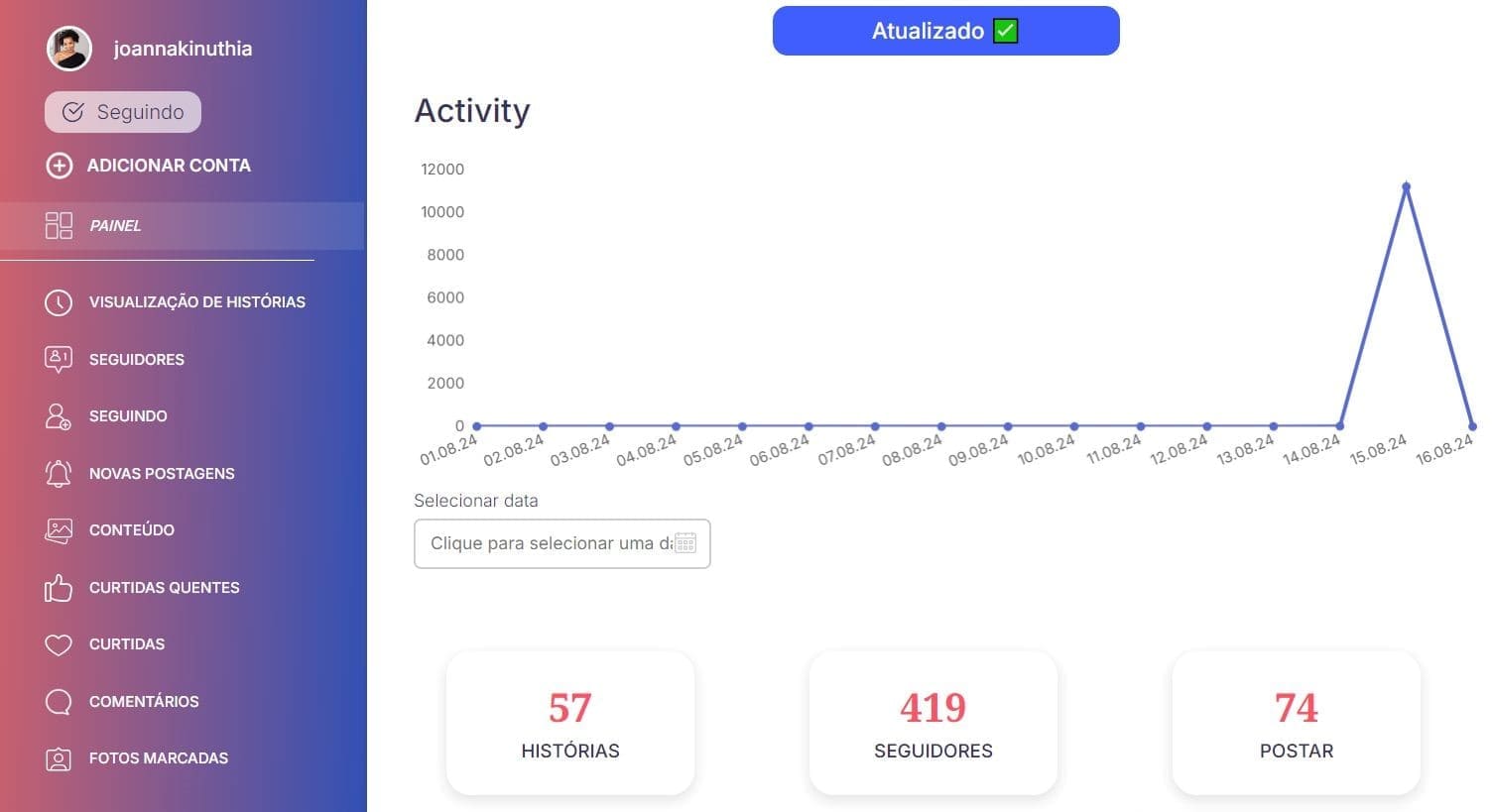 Sincronizar os dados de uma conta privada do Instagram com o Glassagram