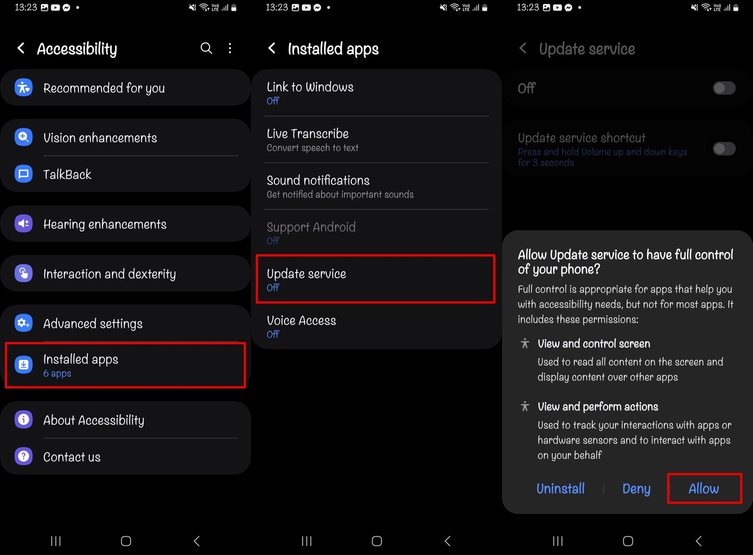 Ein Bild, das die eingeschränkte Einstellung für Msafely auf einem Android-Handy zeigt