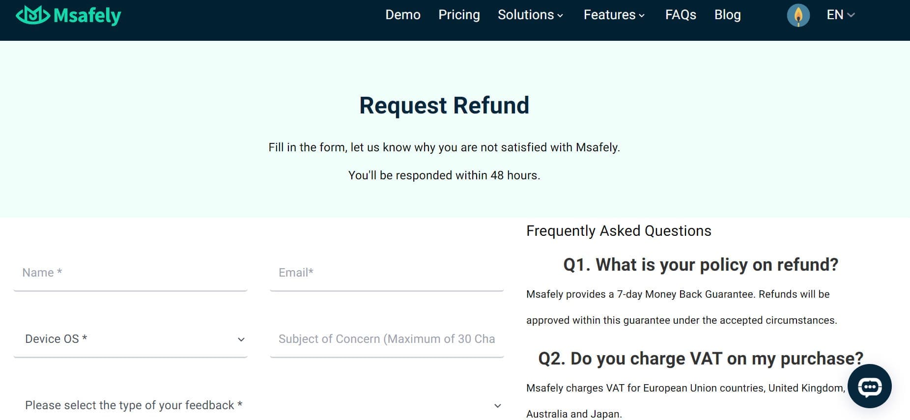 Uma imagem do formulário de solicitação de reembolso do Msafely