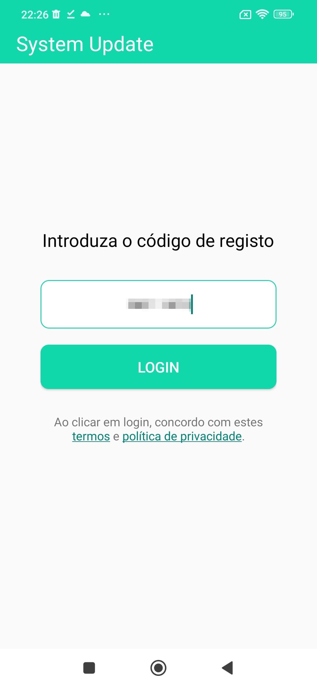 Uma imagem de Login com código e permissão de espelhamento em um telefone Android