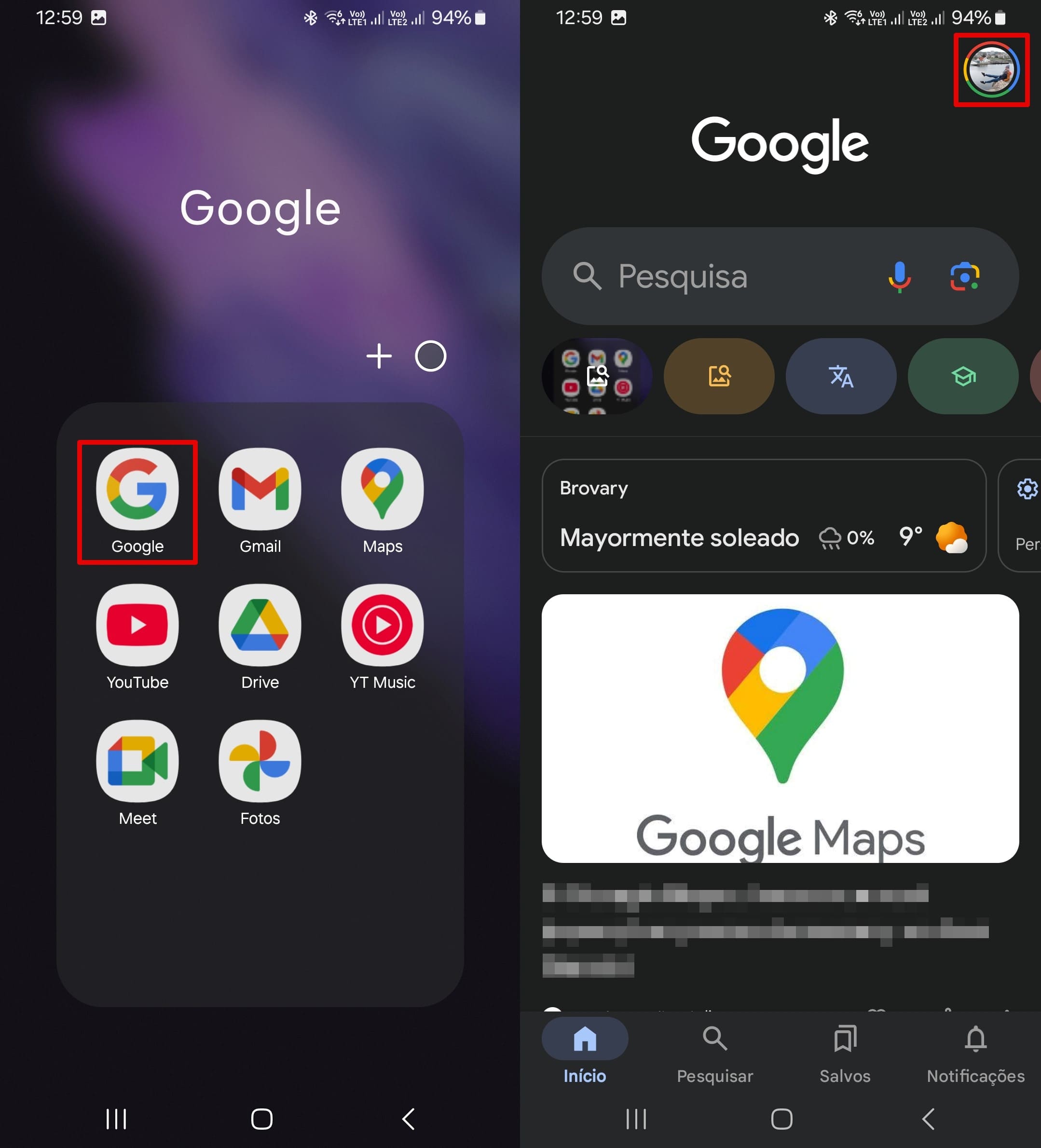 Vá para as configurações no aplicativo Google Search clicando na foto de perfil