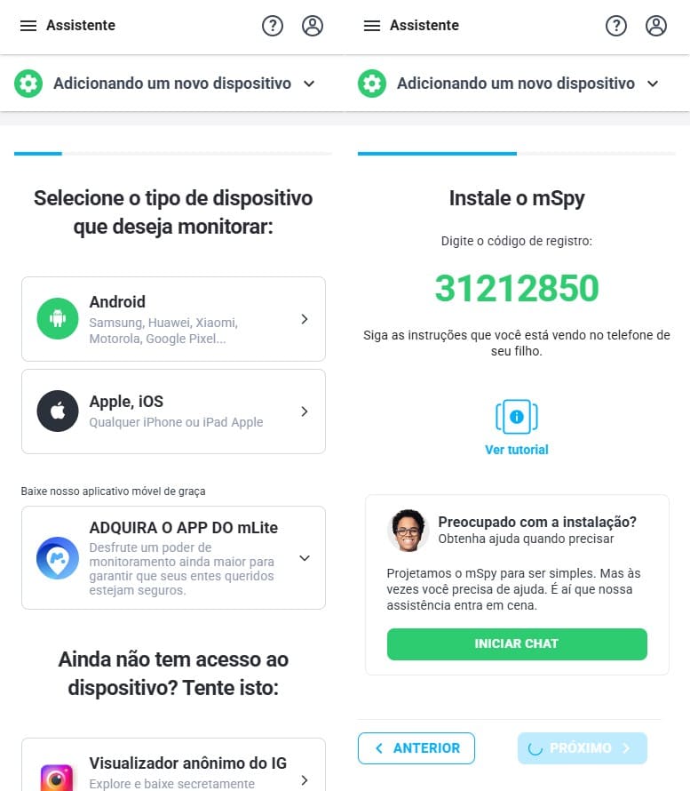 Select the target phone (android or apple-ios), go through the entire connection process according to the instructions described on the website