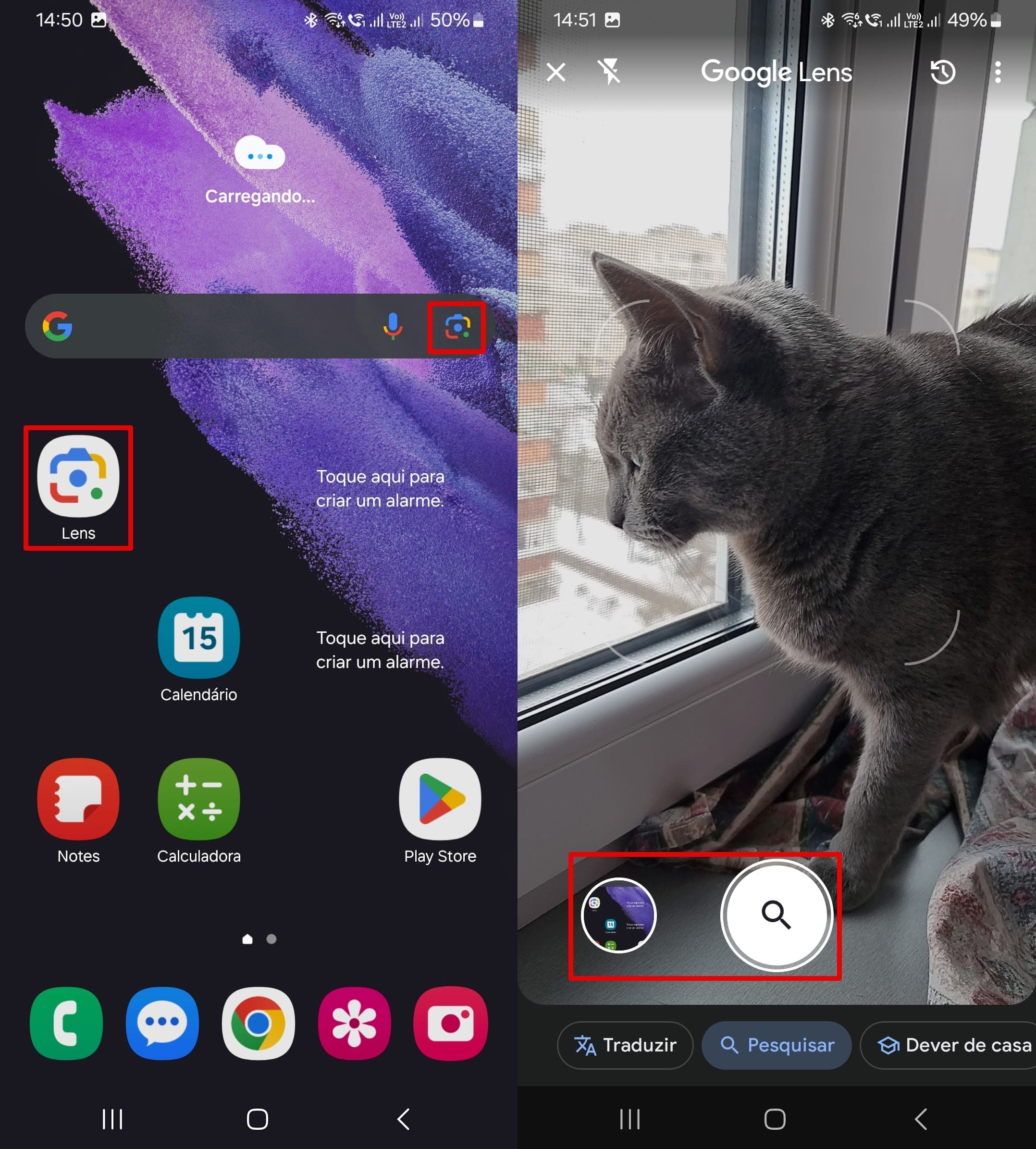 Acesse o aplicativo Google Lens ou o ícone correspondente para encontrar uma foto no feed de pesquisa do seu telefone.