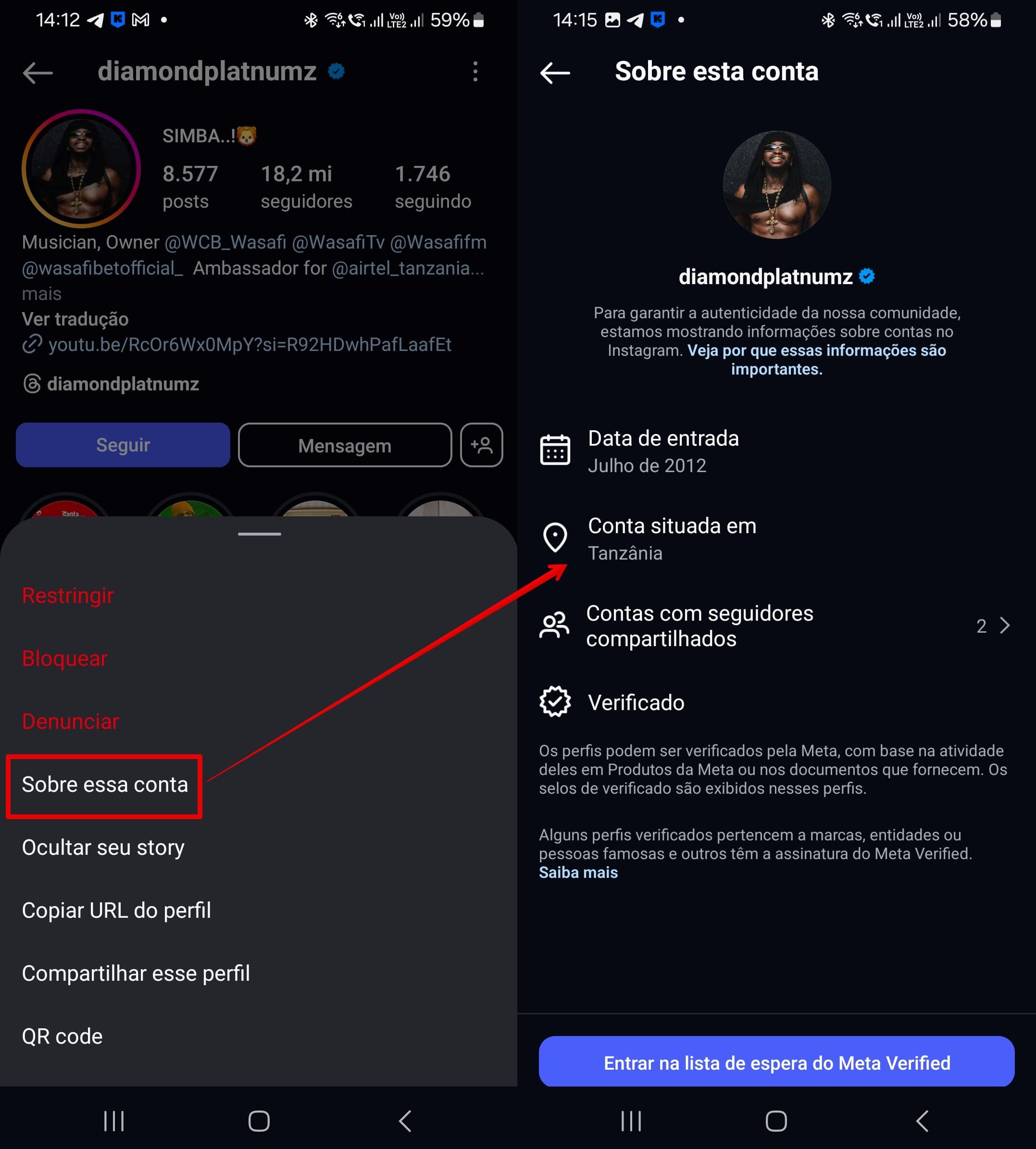 Para ver o local de um perfil no Instagram, acesse as configurações da conta