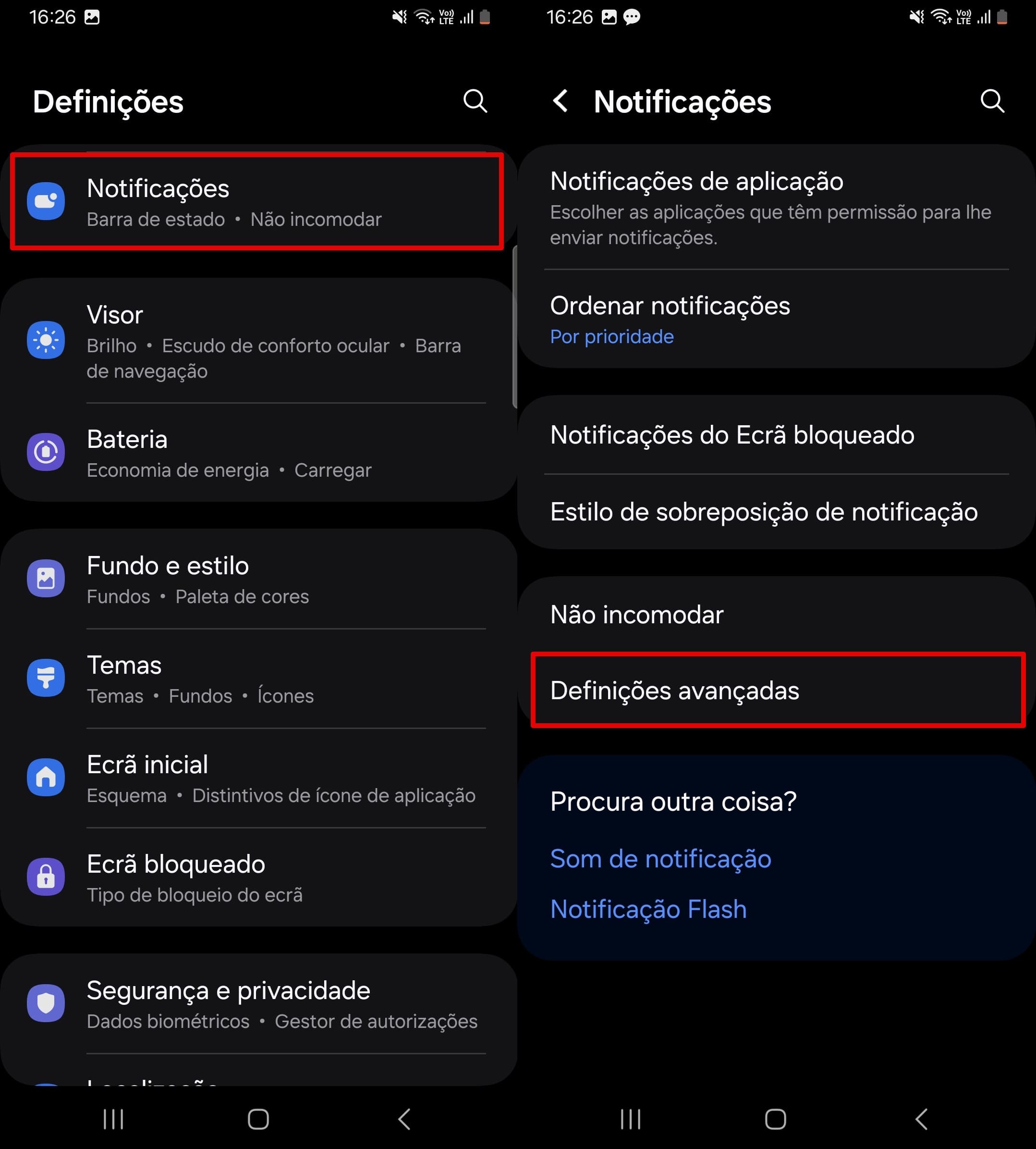 Abrir Definições - notificações.