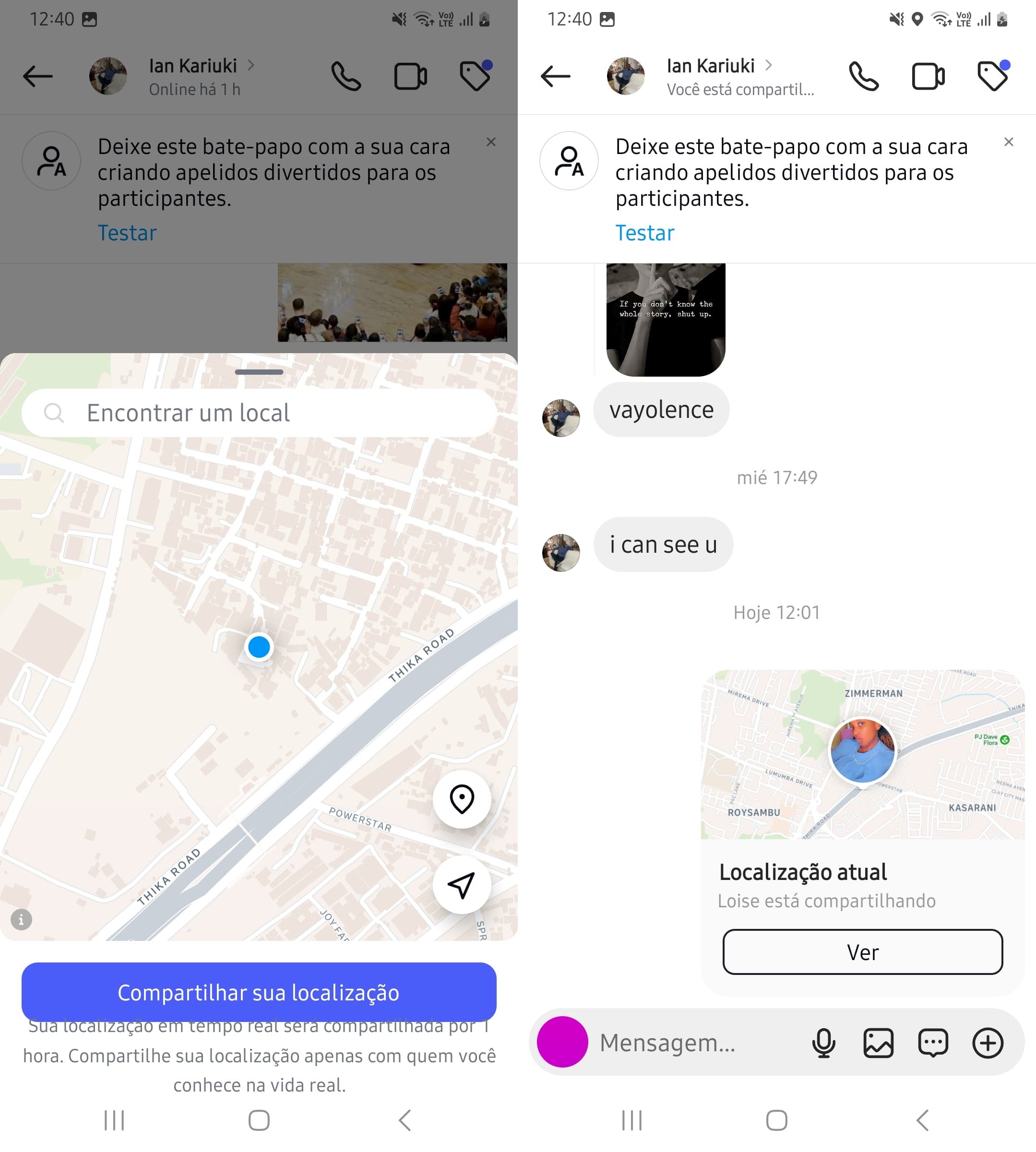 Selecione a localização e toque em "Compartilhar sua localização".