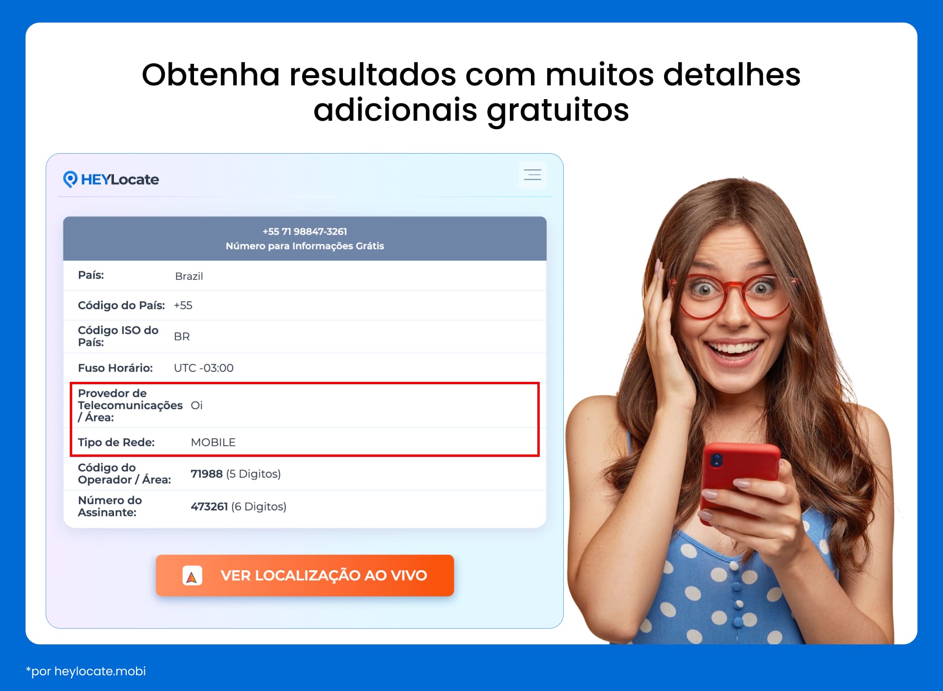 Resultados da pesquisa com itens destacados de Provedor de telecomunicações/área e tipo de rede.