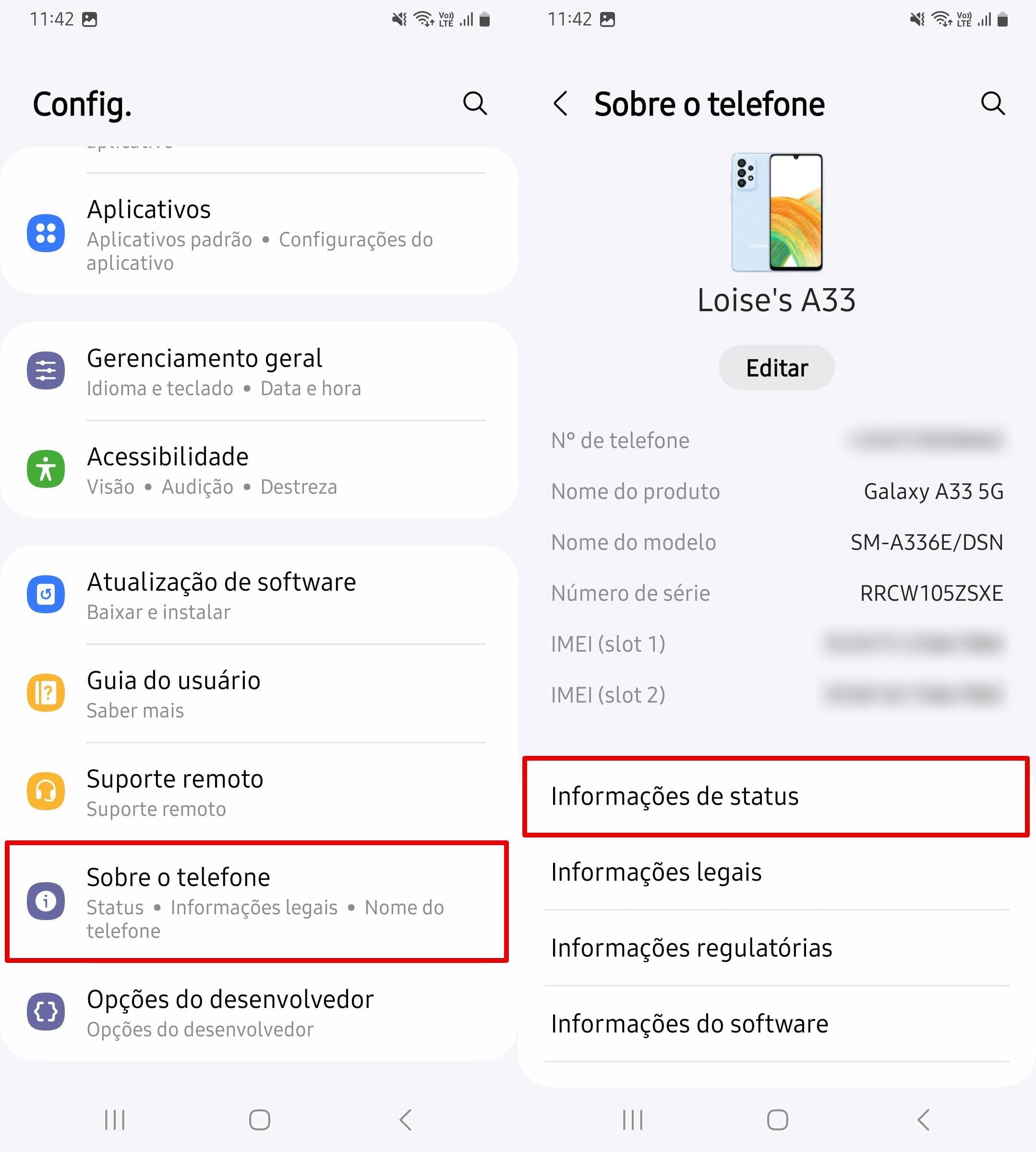 Clique em "Configurações" e abra "Sobre o Telefone".
