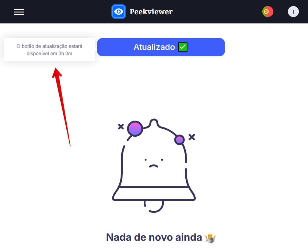 Exibir ícone e mensagem “Nada de novo ainda” e um prompt pop-up quando o botão de atualização estiver ativo.