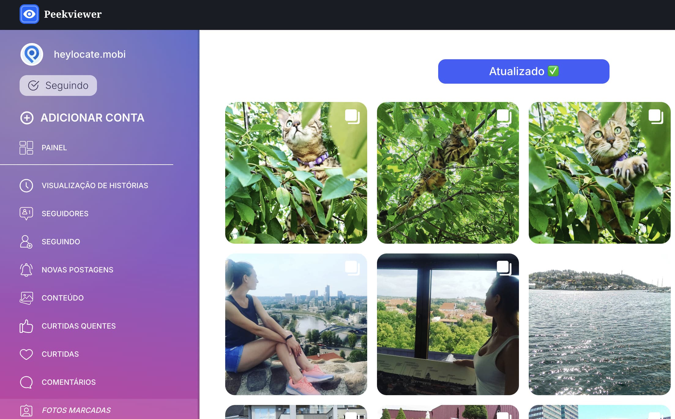 Imagem do recurso de fotos marcadas do Peekviewer no painel e visualização de fotos.