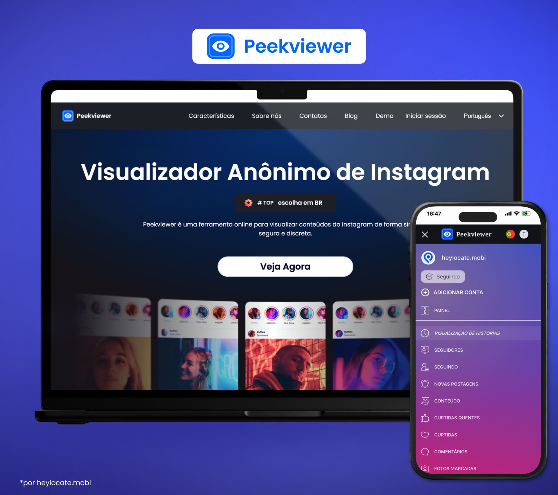Visualização da página inicial do Peekviewer e do painel de controle.