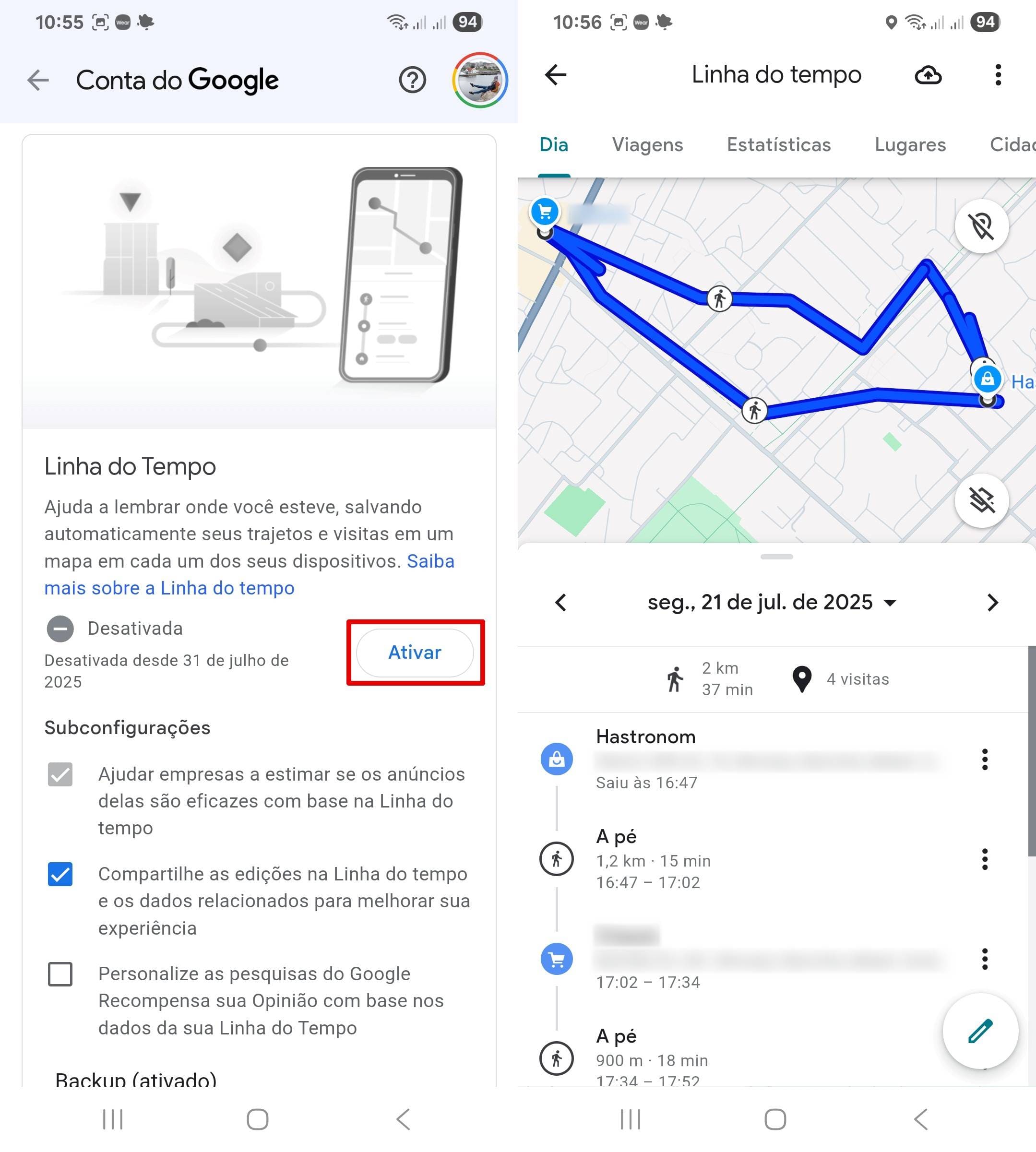 Ligue a exibição da linha do tempo, depois disso a timeline começará a ser registrada no mapa.