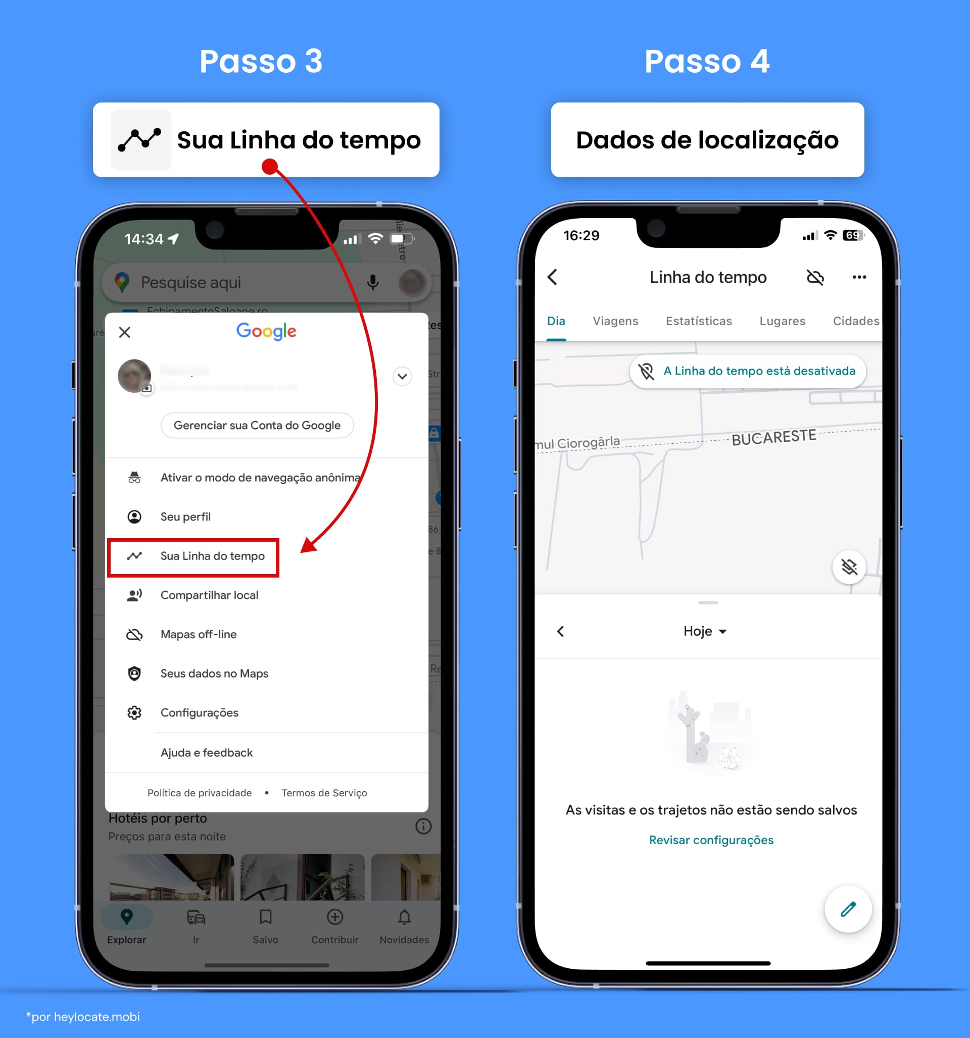 Abra a opção "Sua linha do tempo" do Google Maps, escolha o dia e horário que você quer e verifique o mapa com a localização atual.
