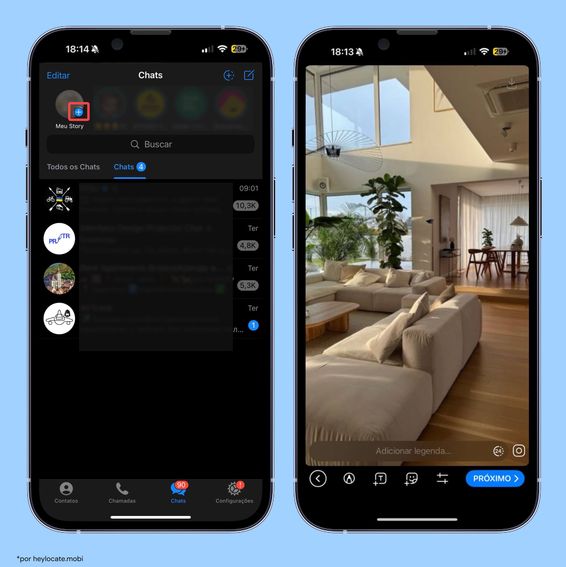 Compartilhando uma Story no Telegram.